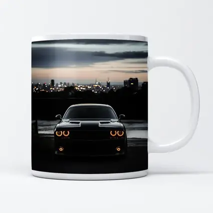 Dodge Challenger Black Night City Skyline