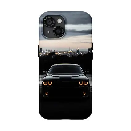 Dodge Challenger Black Night City Skyline