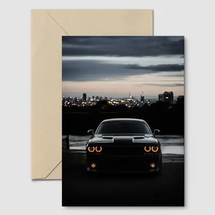 Dodge Challenger Black Night City Skyline