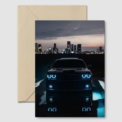 Dodge Challenger Glowing Lights Night City