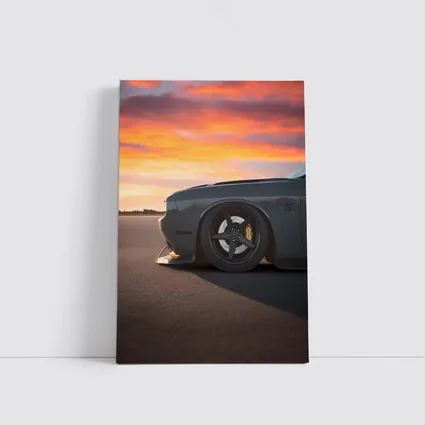 Dodge Challenger Slammed at Fiery Sunset