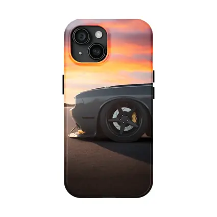 Dodge Challenger Slammed at Fiery Sunset