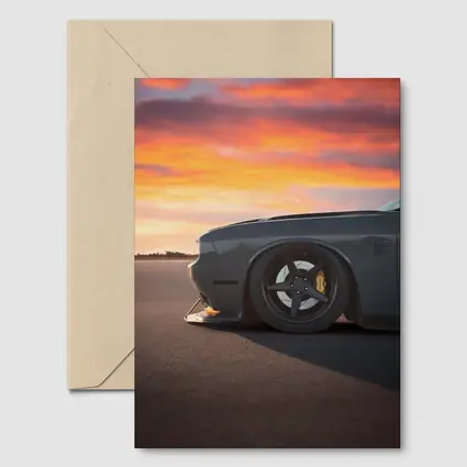Dodge Challenger Slammed at Fiery Sunset