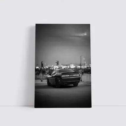 Dodge Challenger Black White City Night