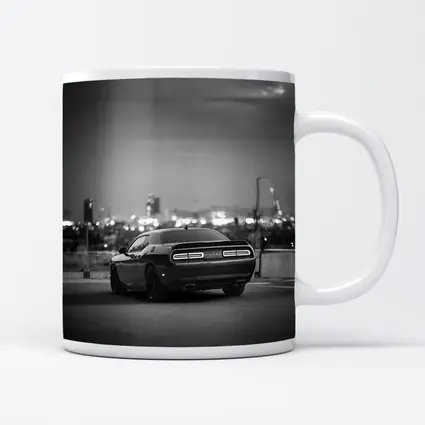 Dodge Challenger Black White City Night
