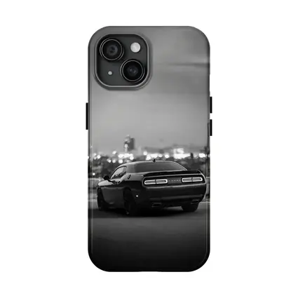 Dodge Challenger Black White City Night