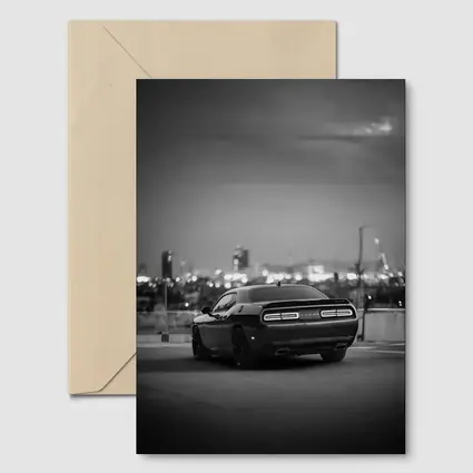 Dodge Challenger Black White City Night