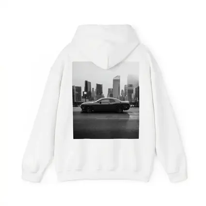 Dodge Challenger Black White City Skyline