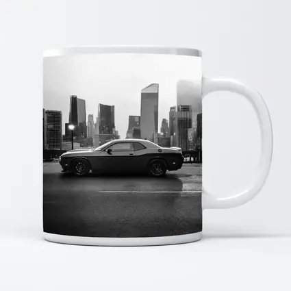 Dodge Challenger Black White City Skyline