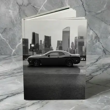 Dodge Challenger Black White City Skyline