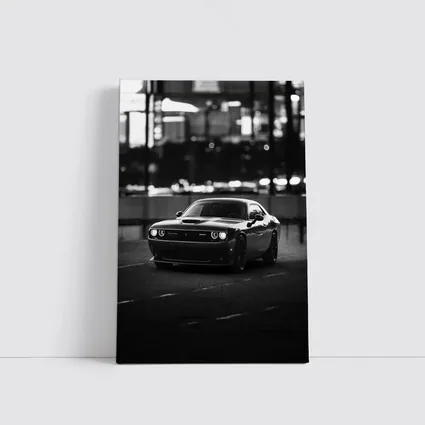 Dodge Challenger Black White City Night