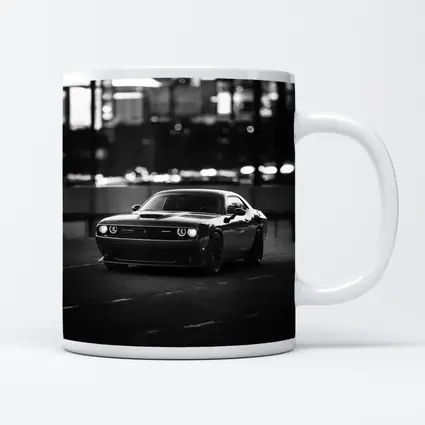 Dodge Challenger Black White City Night