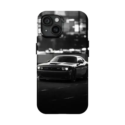 Dodge Challenger Black White City Night