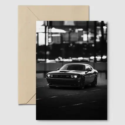 Dodge Challenger Black White City Night