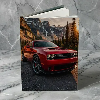 Red Dodge Challenger Parked Mountain Sunset