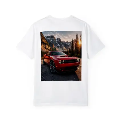 Red Dodge Challenger Parked Mountain Sunset