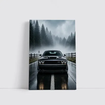 Dodge Challenger SRT On Foggy Forest Road