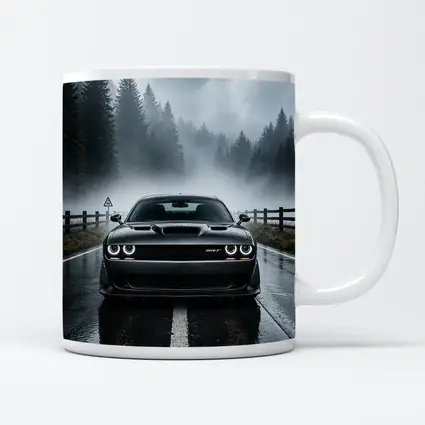 Dodge Challenger SRT On Foggy Forest Road