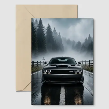 Dodge Challenger SRT On Foggy Forest Road