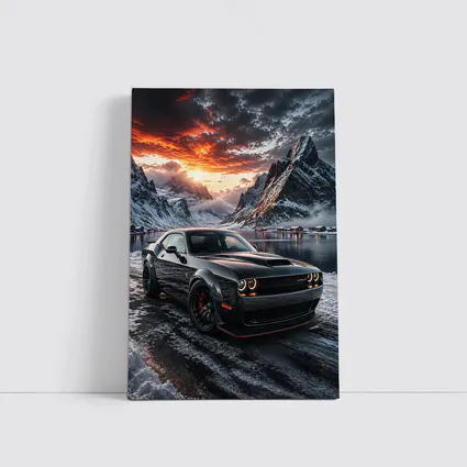 Dodge Challenger SRT Hellcat Winter Mountain Sunset