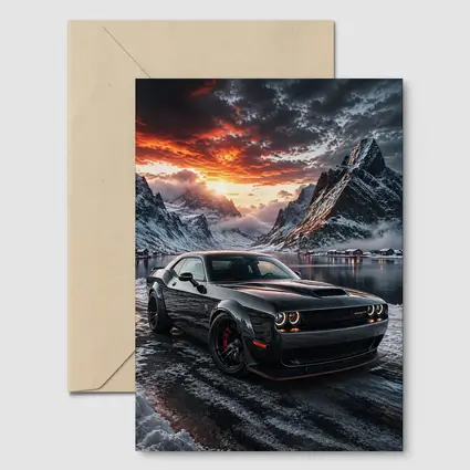 Dodge Challenger SRT Hellcat Winter Mountain Sunset