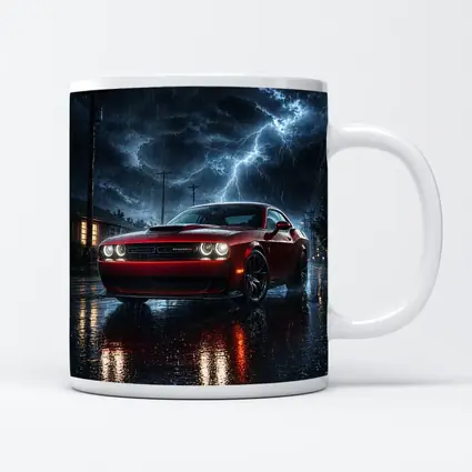 Dodge Challenger Red Muscle Car Stormy Night