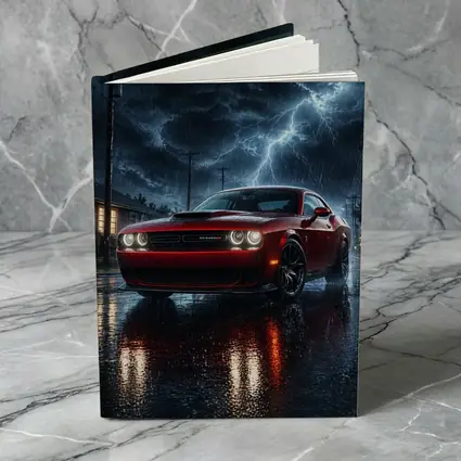 Dodge Challenger Red Muscle Car Stormy Night