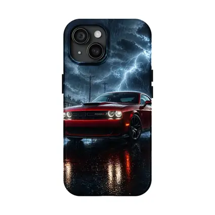 Dodge Challenger Red Muscle Car Stormy Night