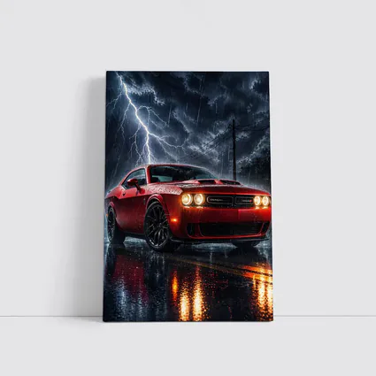 Dodge Challenger Red Storm Lightning Night