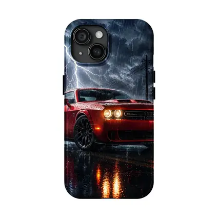 Dodge Challenger Red Storm Lightning Night
