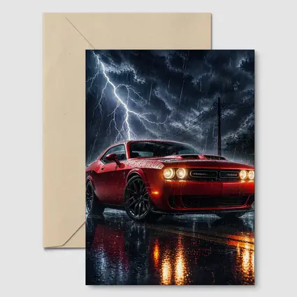 Dodge Challenger Red Storm Lightning Night