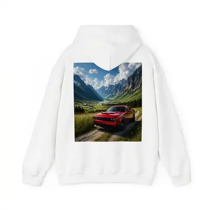 Red Dodge Challenger Parked In Mountain Valley