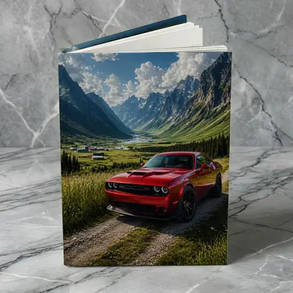 Red Dodge Challenger Parked In Mountain Valley