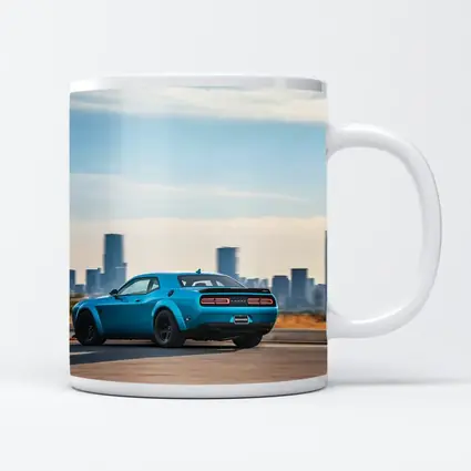 Dodge Challenger Blue Muscle Car City Skyline