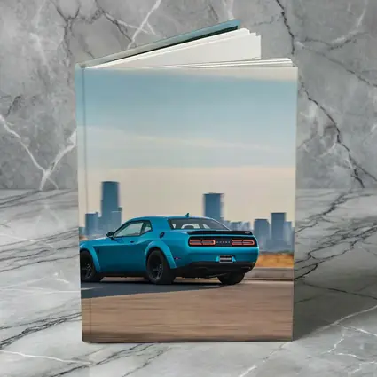 Dodge Challenger Blue Muscle Car City Skyline