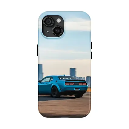 Dodge Challenger Blue Muscle Car City Skyline