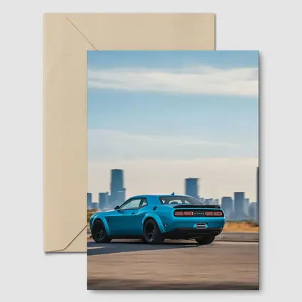 Dodge Challenger Blue Muscle Car City Skyline