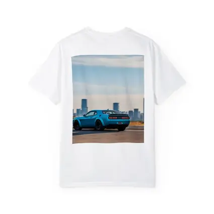 Dodge Challenger Blue Muscle Car City Skyline