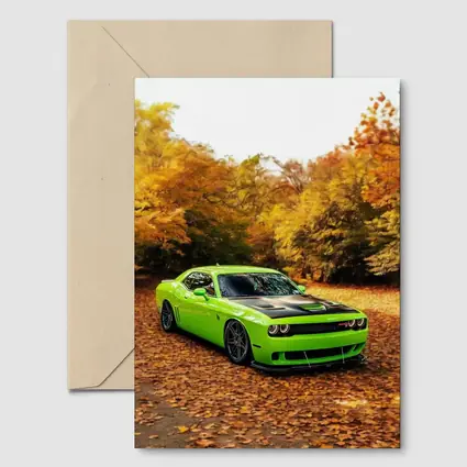 Dodge Challenger Green Muscle Car Autumn