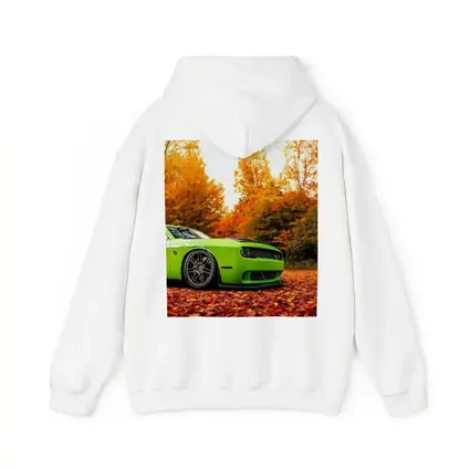 Dodge Challenger Green Muscle Car Autumn Leaves