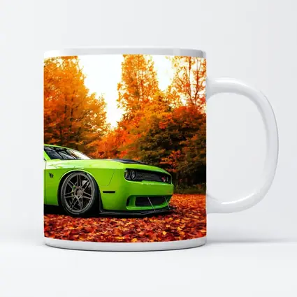 Dodge Challenger Green Muscle Car Autumn Leaves