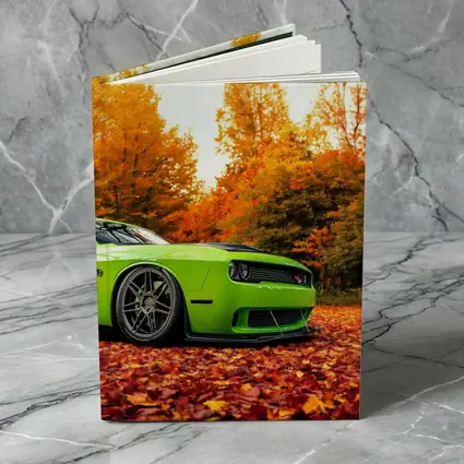 Dodge Challenger Green Muscle Car Autumn Leaves