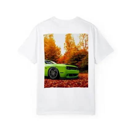 Dodge Challenger Green Muscle Car Autumn Leaves