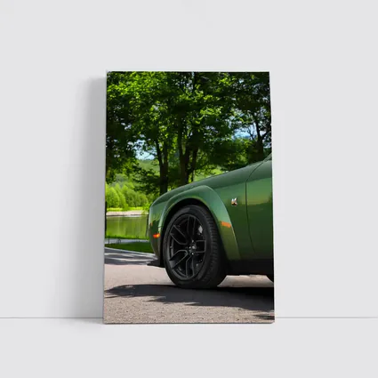 Dodge Challenger Green Parked Near Lake