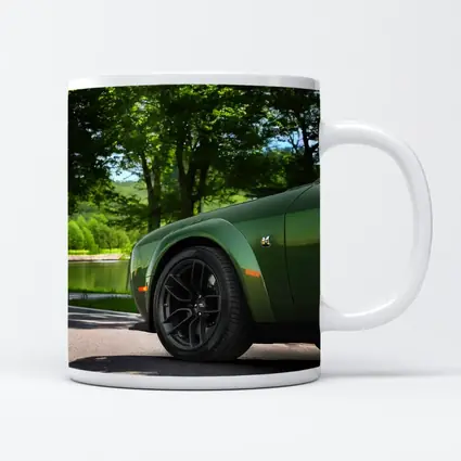 Dodge Challenger Green Parked Near Lake
