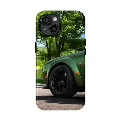 Dodge Challenger Green Parked Near Lake