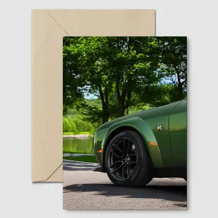 Dodge Challenger Green Parked Near Lake