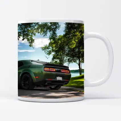 Dodge Challenger Green Parked Near Lake