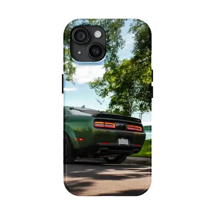 Dodge Challenger Green Parked Near Lake