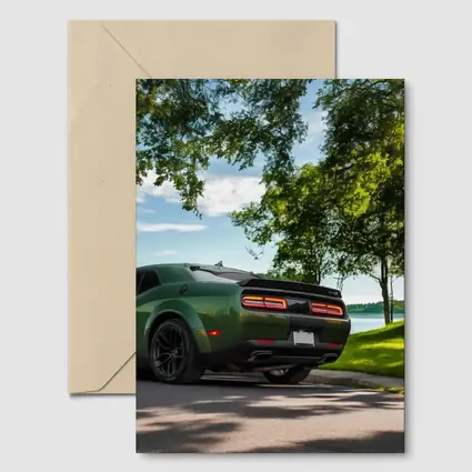 Dodge Challenger Green Parked Near Lake